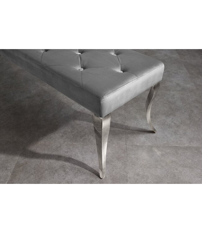 Invicta Interior Moderne barokbank 170 cm, roestvrijstalen poten, zilverkleurig fluweelgrijs - 47496