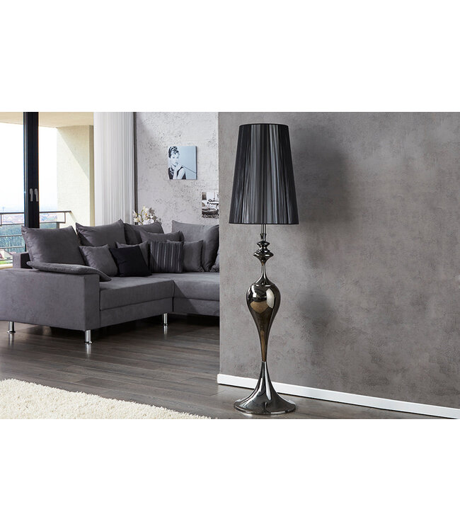 Invicta Interior Staande lamp LUCIE 160 cm met zwarte nylon kap in barokstijl - 20512