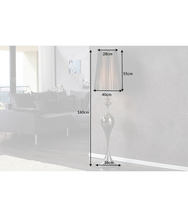 Invicta Interior Staande lamp LUCIE 160 cm met zwarte nylon kap in barokstijl - 20512