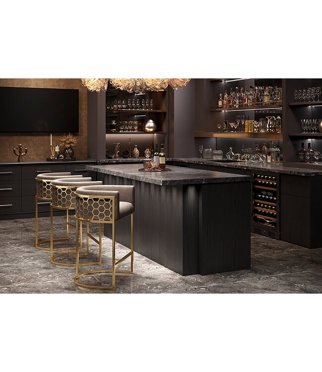 Invicta Interior Barkruk ELEGANCE fluweelbeige met goudkleurig roestvrijstalen frame - 47503