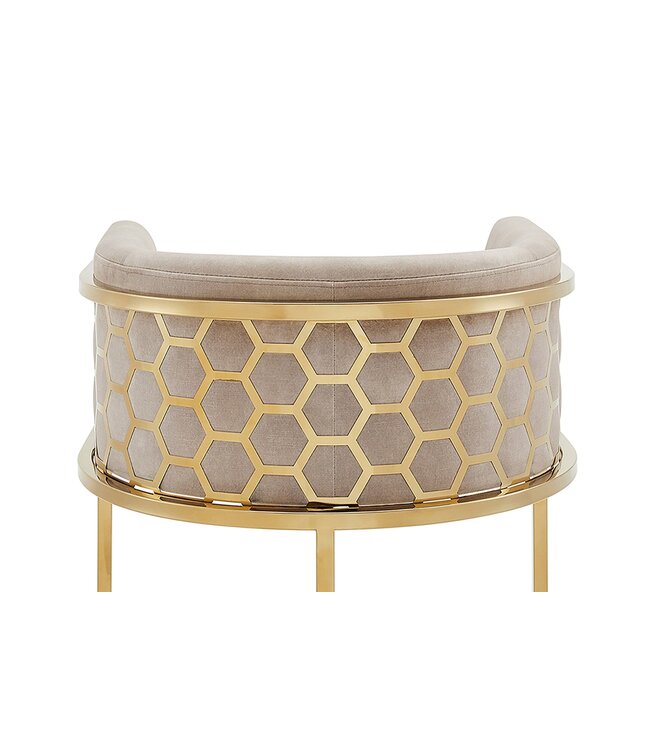 Invicta Interior Barkruk ELEGANCE fluweelbeige met goudkleurig roestvrijstalen frame - 47503