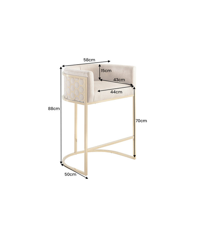 Invicta Interior Barkruk ELEGANCE fluweelbeige met goudkleurig roestvrijstalen frame - 47503