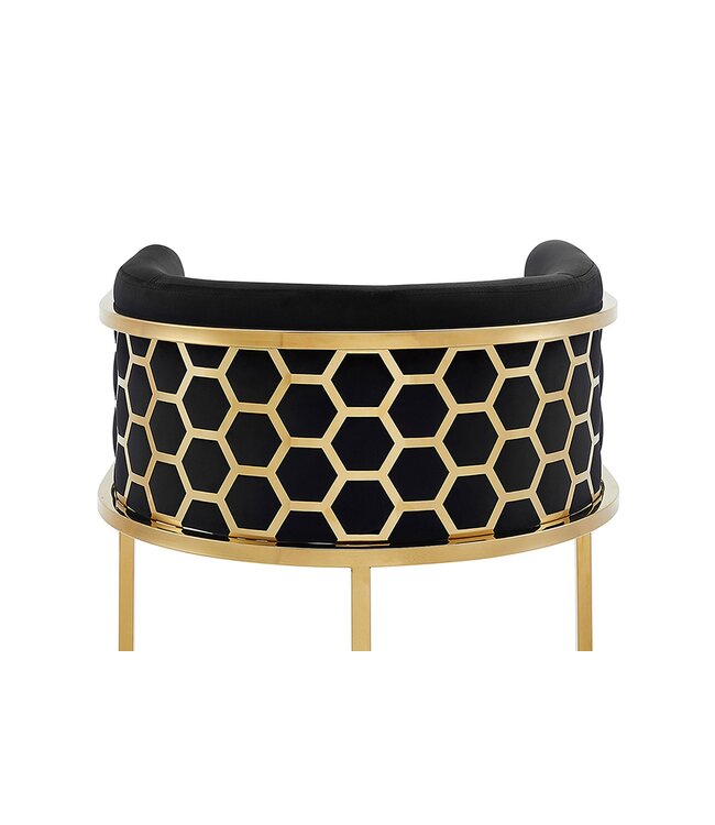 Invicta Interior Barkruk ELEGANCE, fluweelzwart met goudkleurig roestvrijstalen frame - 47502