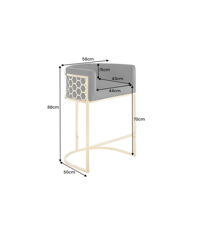 Invicta Interior Barkruk ELEGANCE, fluweelzwart met goudkleurig roestvrijstalen frame - 47502