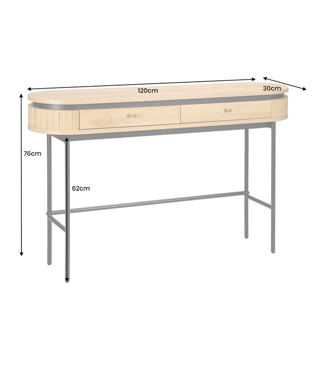 Invicta Interior Console ATELIER 120 cm, natuurlijke eikenhoutlook met zwart metalen frame - 47456