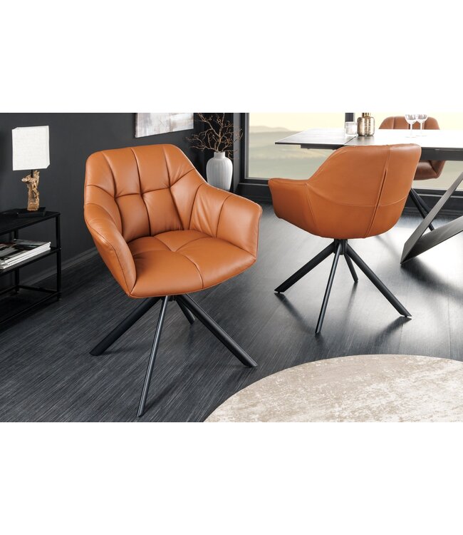 Invicta Interior Draaistoel PAPILLON, 180° draaibaar, met armleuningen, cognaczwart leer - 44596