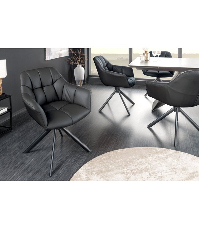 Invicta Interior Draaistoel PAPILLON, 180° draaibaar, met armleuningen, zwart leer. - 44594