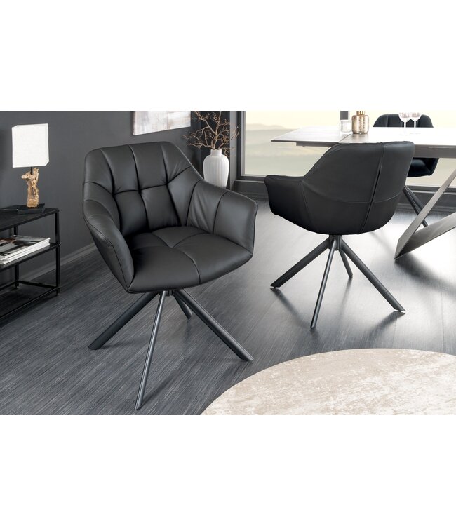 Invicta Interior Draaistoel PAPILLON, 180° draaibaar, met armleuningen, zwart leer. - 44594