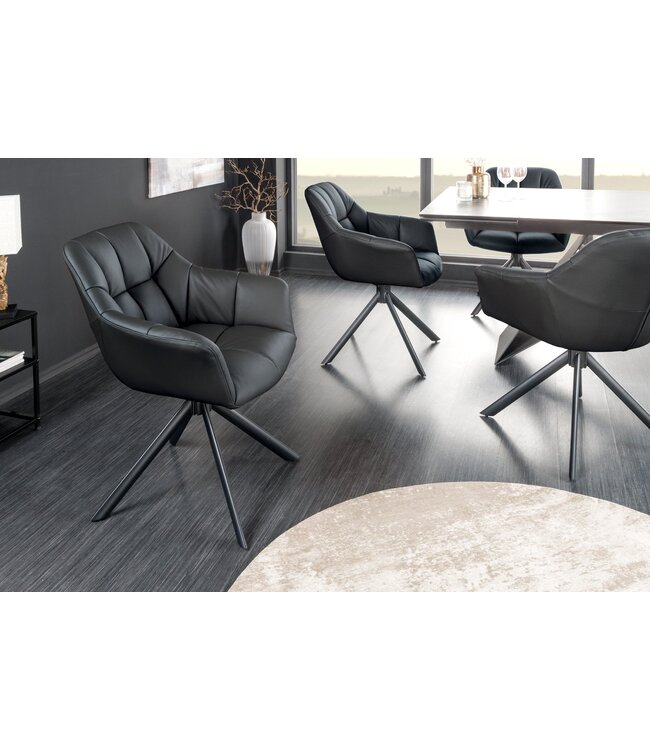 Invicta Interior Draaistoel PAPILLON, 180° draaibaar, met armleuningen, zwart leer. - 44594