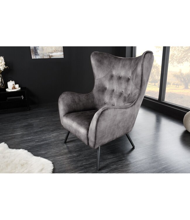 Invicta Interior Fauteuil AMSTERDAM met fluweelgrijze accenten, grijs - 43567