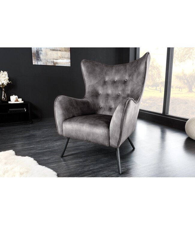 Invicta Interior Fauteuil AMSTERDAM met fluweelgrijze accenten, grijs - 43567