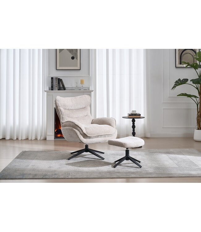 Invicta Interior Fauteuil CLOUD 360° draaibaar, met structuurstof, champagnebeige, en zwart metalen frame. - 46705