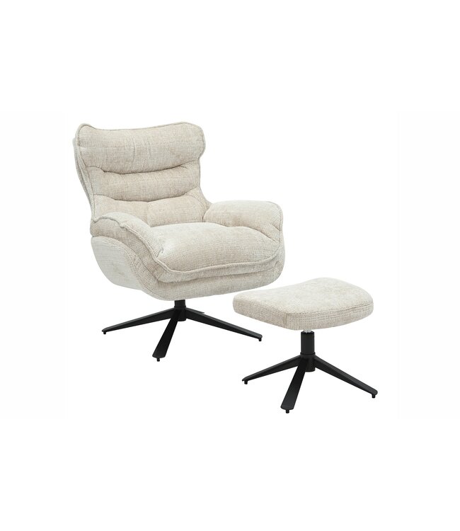 Invicta Interior Fauteuil CLOUD 360° draaibaar, met structuurstof, champagnebeige, en zwart metalen frame. - 46705