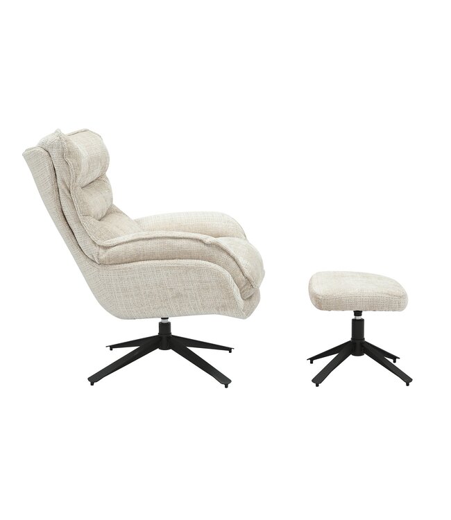 Invicta Interior Fauteuil CLOUD 360° draaibaar, met structuurstof, champagnebeige, en zwart metalen frame. - 46705