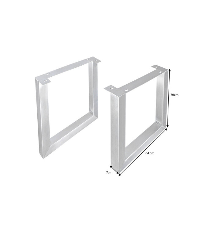 Invicta Interior U-vormige poten van 70 cm, set van 2, voor eettafels, geborsteld roestvrij staal (exclusief tafelblad). - 41940
