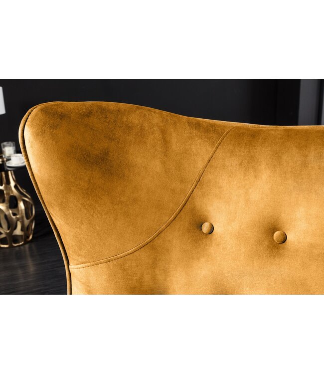 Invicta Interior Fauteuil AMSTERDAM, fluweel, mosterdgeel, zwarte metalen poten - 44484