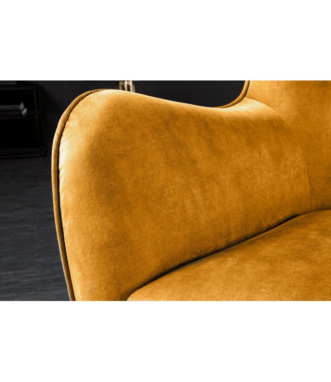 Invicta Interior Fauteuil AMSTERDAM, fluweel, mosterdgeel, zwarte metalen poten - 44484