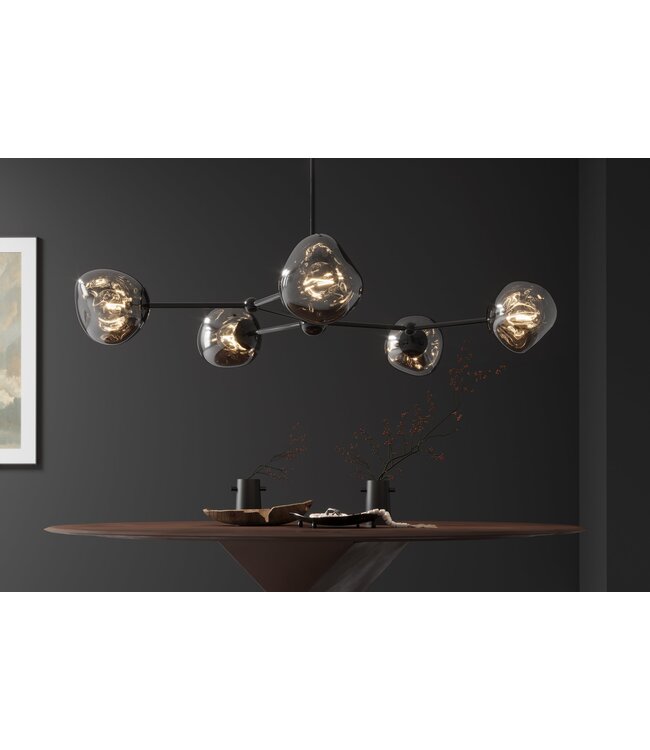 Invicta Interior Hanglamp LIQUID DIAMOND met 5 glazen lampenkappen in rooklook - 46021