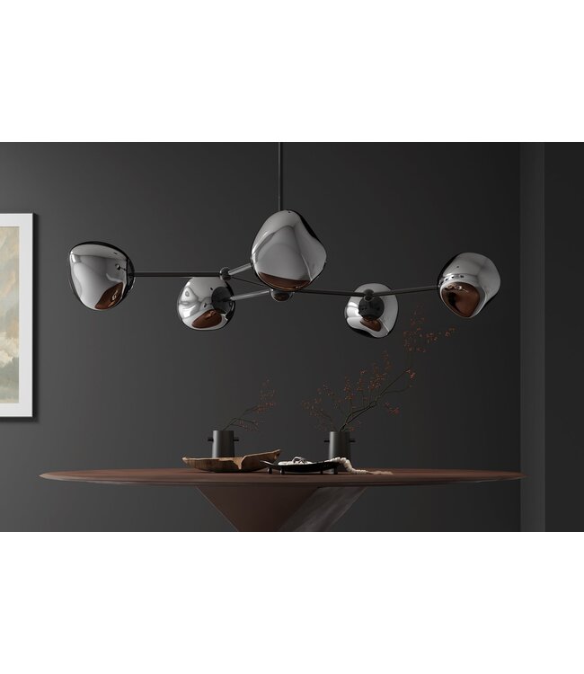 Invicta Interior Hanglamp LIQUID DIAMOND met 5 glazen lampenkappen in rooklook - 46021