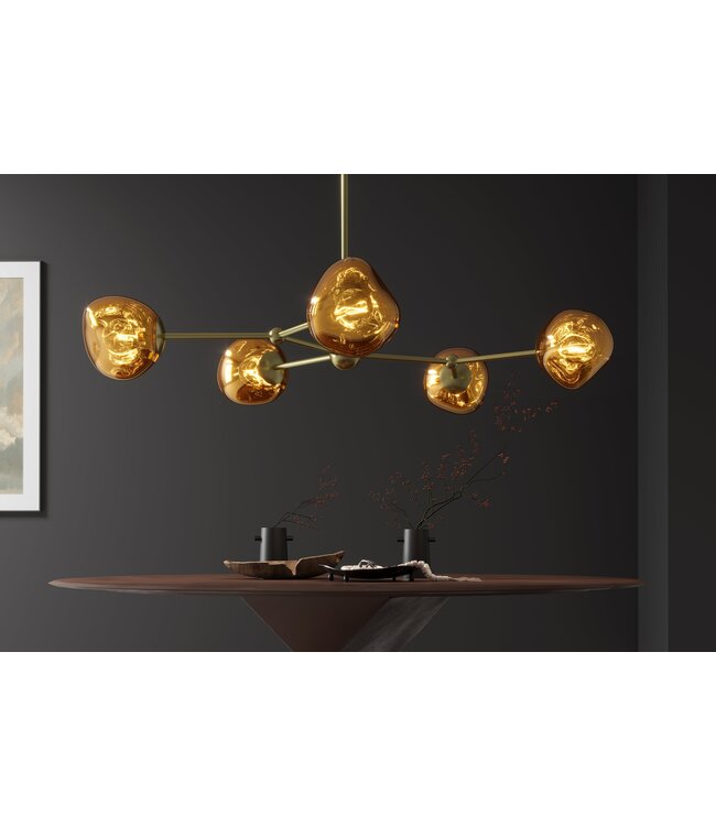 Invicta Interior Hanglamp LIQUID DIAMOND met 5 glazen lampenkappen in goud - 46020