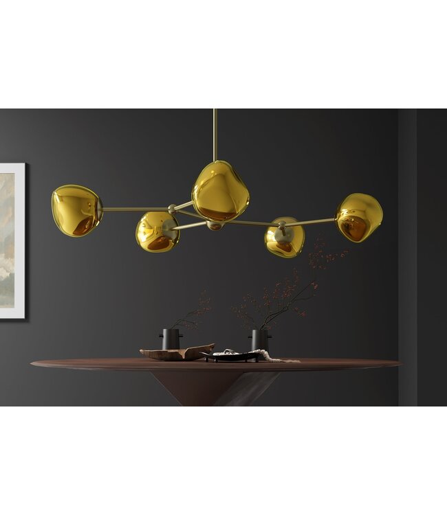 Invicta Interior Hanglamp LIQUID DIAMOND met 5 glazen lampenkappen in goud - 46020
