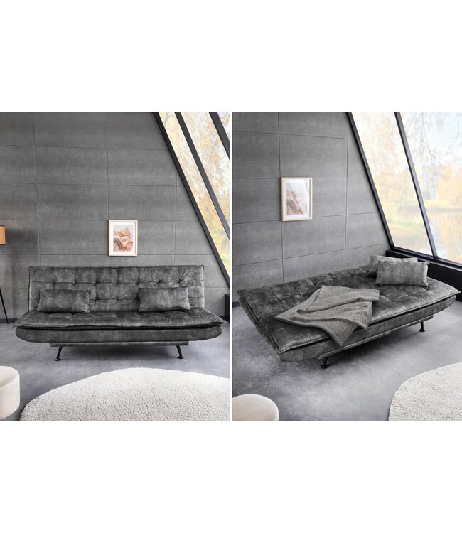 Invicta Interior Slaapbank JAZZ 195 cm 3-zits fluweel grijs - 47528