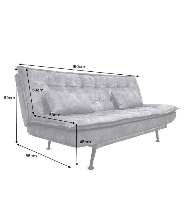 Invicta Interior Slaapbank JAZZ 195 cm 3-zits fluweel grijs - 47528