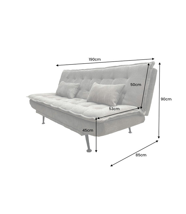 Invicta Interior Slaapbank JAZZ 195 cm 3-zits corduroy grijs - 47522