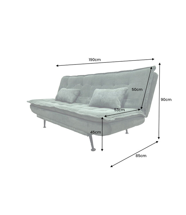 Invicta Interior Slaapbank JAZZ 195 cm 3-zits, koordgroen - 47523