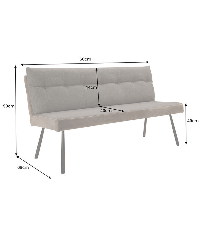 Invicta Interior Bank BIG GEORGE 160 cm plat geweven stof met veerkrachtige kern fluweel taupebruin - 44716