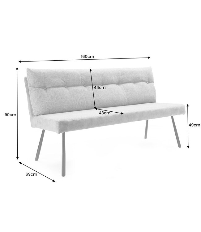 Invicta Interior Bank BIG GEORGE 160 cm plat geweven stof met veerkrachtige kern, fluweel, champagnebeige - 44014