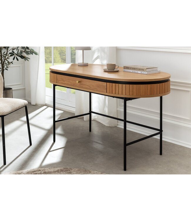 Invicta Interior Bureau ATELIER 120 cm, natuurlijke eikenhoutlook met zwart metalen frame - 47455