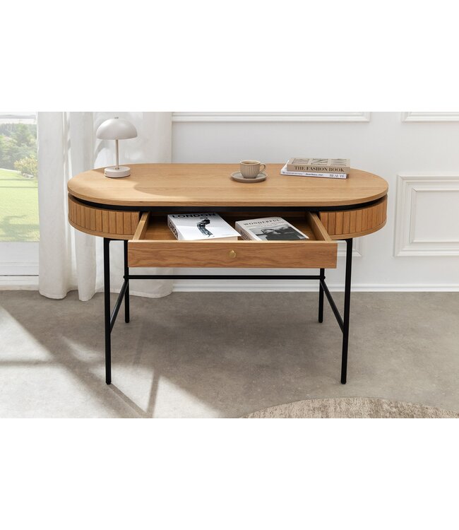 Invicta Interior Bureau ATELIER 120 cm, natuurlijke eikenhoutlook met zwart metalen frame - 47455