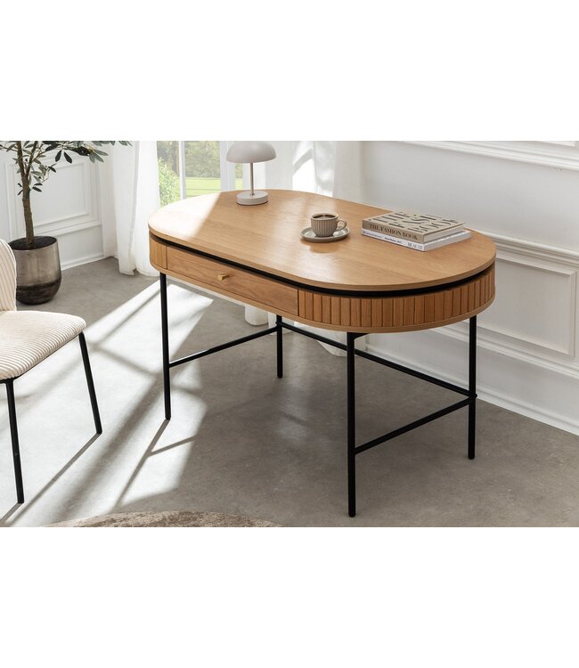 Invicta Interior Bureau ATELIER 120 cm, natuurlijke eikenhoutlook met zwart metalen frame - 47455