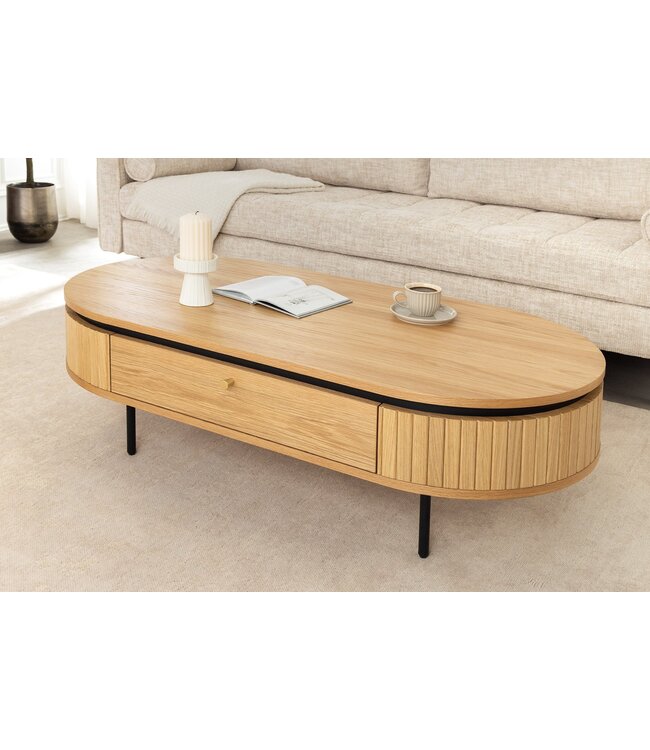 Invicta Interior Salontafel ATELIER 120 cm, natuurlijke eikenhoutlook met zwarte poten - 47457