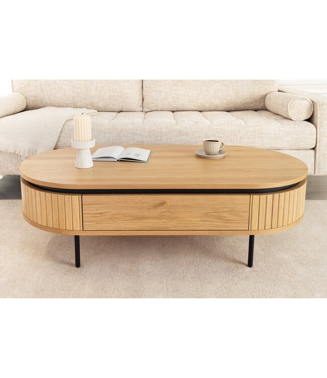 Invicta Interior Salontafel ATELIER 120 cm, natuurlijke eikenhoutlook met zwarte poten - 47457