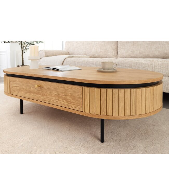 Invicta Interior Salontafel ATELIER 120 cm, natuurlijke eikenhoutlook met zwarte poten - 47457