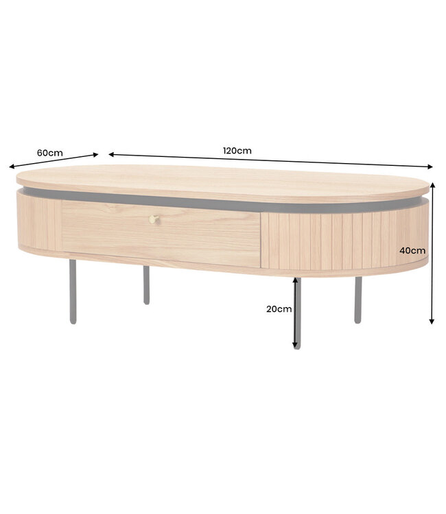 Invicta Interior Salontafel ATELIER 120 cm, natuurlijke eikenhoutlook met zwarte poten - 47457