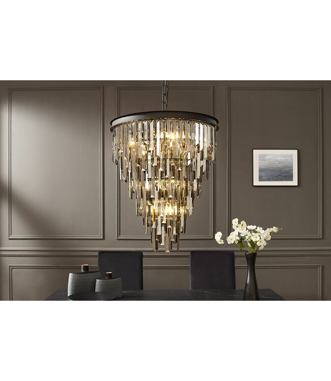 Invicta Interior Kroonluchter CRYSTAL 50cm ijzer zwart glazen prisma's grijs - 44818