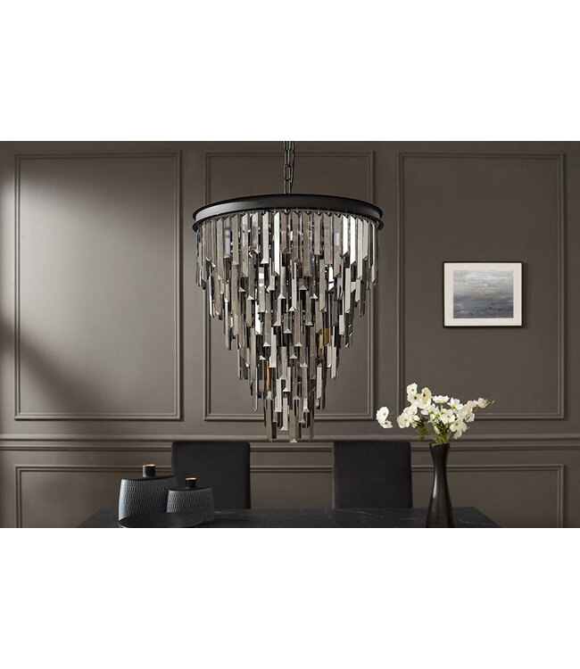 Invicta Interior Kroonluchter CRYSTAL 50cm ijzer zwart glazen prisma's grijs - 44818