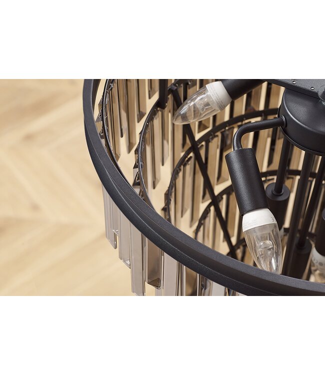 Invicta Interior Kroonluchter CRYSTAL 50cm ijzer zwart glazen prisma's grijs - 44818