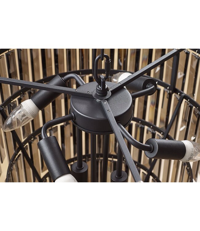 Invicta Interior Kroonluchter CRYSTAL 50cm ijzer zwart glazen prisma's grijs - 44818