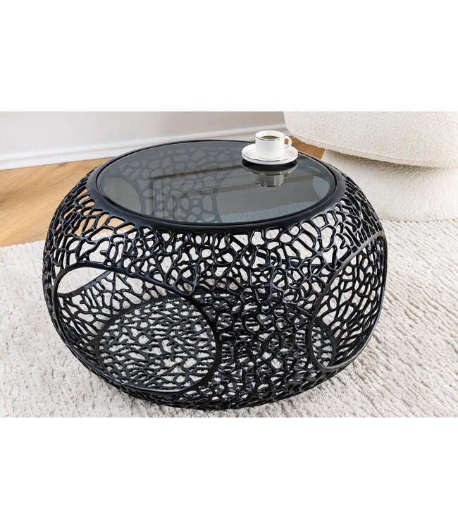 Invicta Interior Salontafel SPIN 75 cm, gehard zwart glas, zwarte voet - 44506