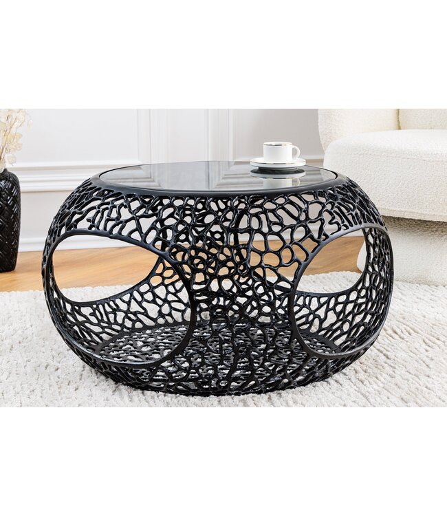 Invicta Interior Salontafel SPIN 75 cm, gehard zwart glas, zwarte voet - 44506