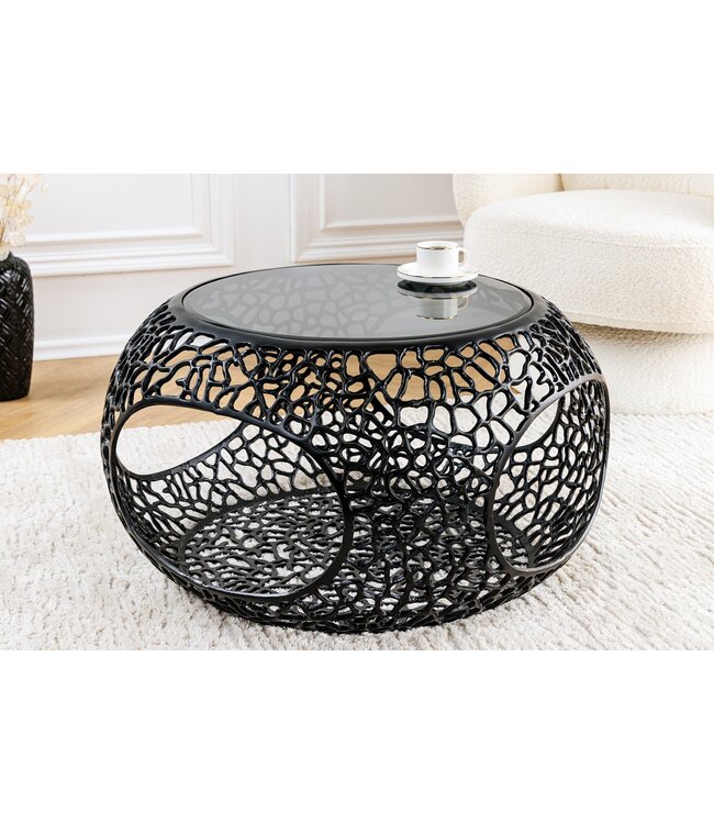 Invicta Interior Salontafel SPIN 75 cm, gehard zwart glas, zwarte voet - 44506