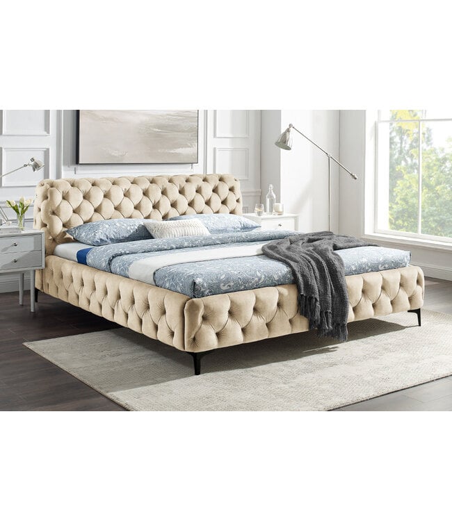 Invicta Interior Bed MODERN BAROCK 180x200cm fluweel champagne in chesterfield-stijl - 46409