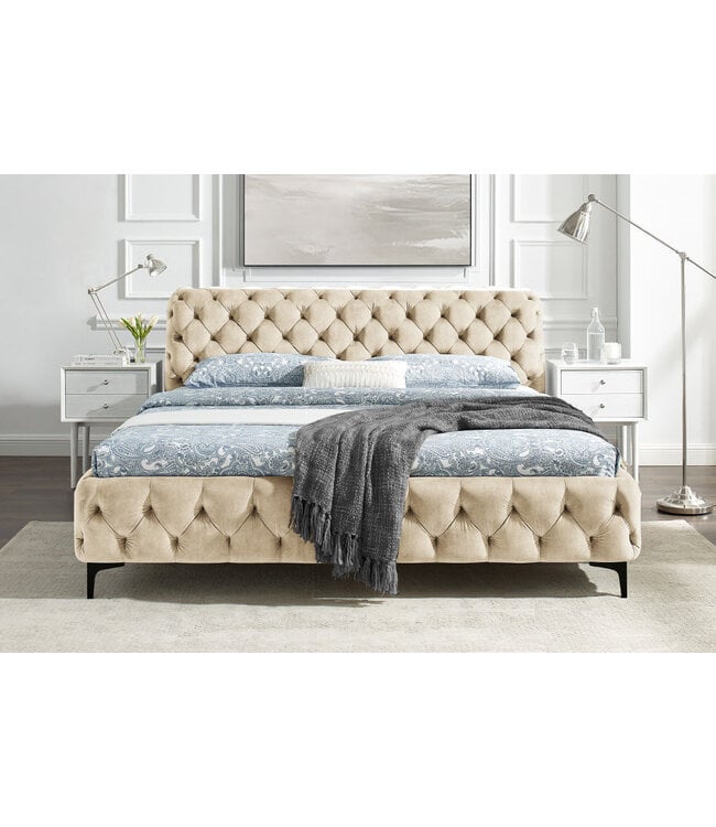Invicta Interior Bed MODERN BAROCK 180x200cm fluweel champagne in chesterfield-stijl - 46409