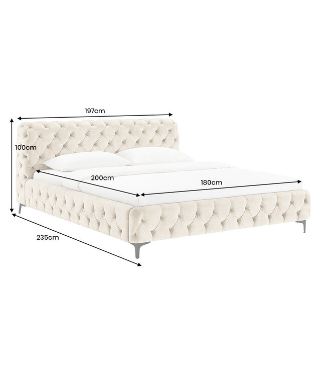 Invicta Interior Bed MODERN BAROCK 180x200cm fluweel champagne in chesterfield-stijl - 46409