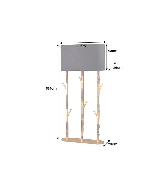 Invicta Interior Vloerlamp WARDROBE 150cm, frame naturel goud met lampenkap zwart goud - 45897