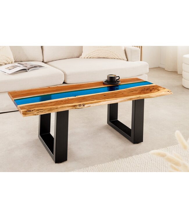 Invicta Interior Salontafel LIQUID 110cm acaciahout blauwe epoxystrip - 45680